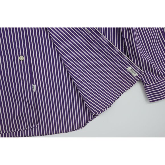 Ralph Lauren Purple & White Striped Button-Down Shirt Classic Fit Polo Logo - Picture 10 of 13